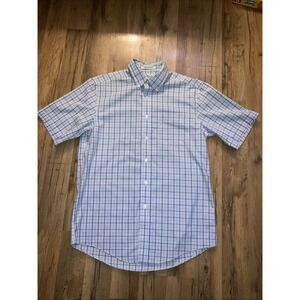LL Bean Shirt Mens Blue Check Short Sleeve Button Up Wrinkle Free Small